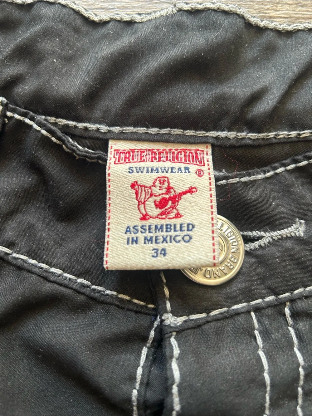 True Religion Black Shorts with Red and Blue Logo Patch